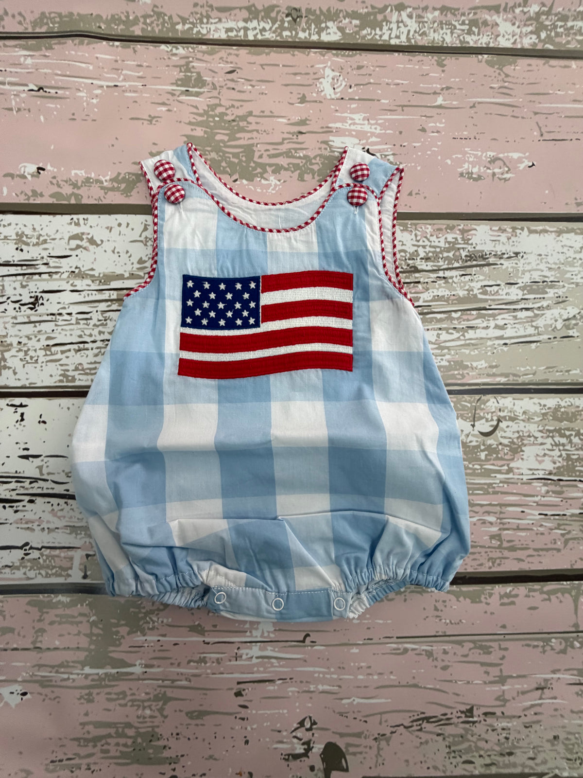 Lil Cactus light blue gingham USA Flag romper