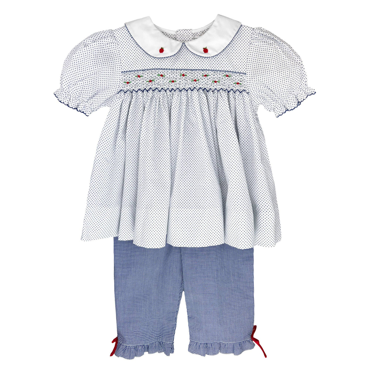 Apple Embroidered Smocked Top & Pant Set