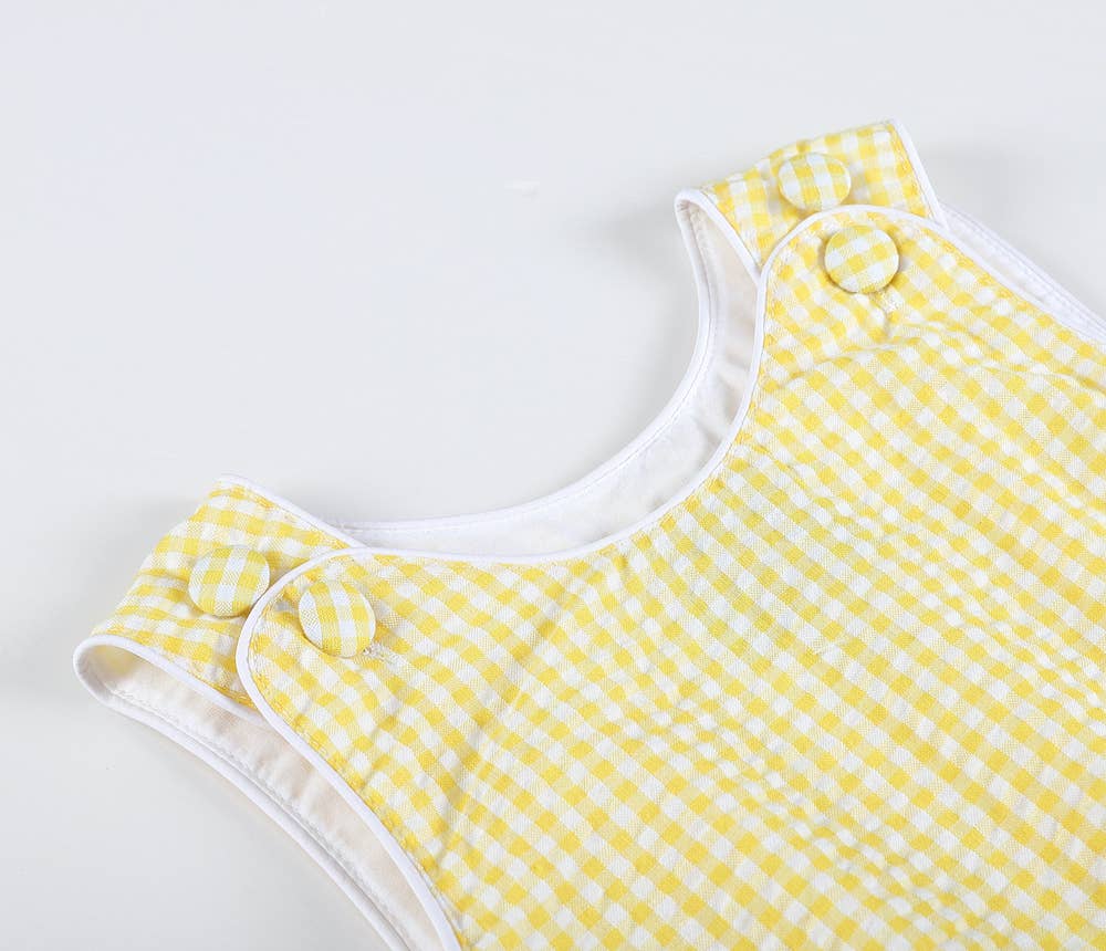 Classic Yellow Gingham Baby Bubble Romper