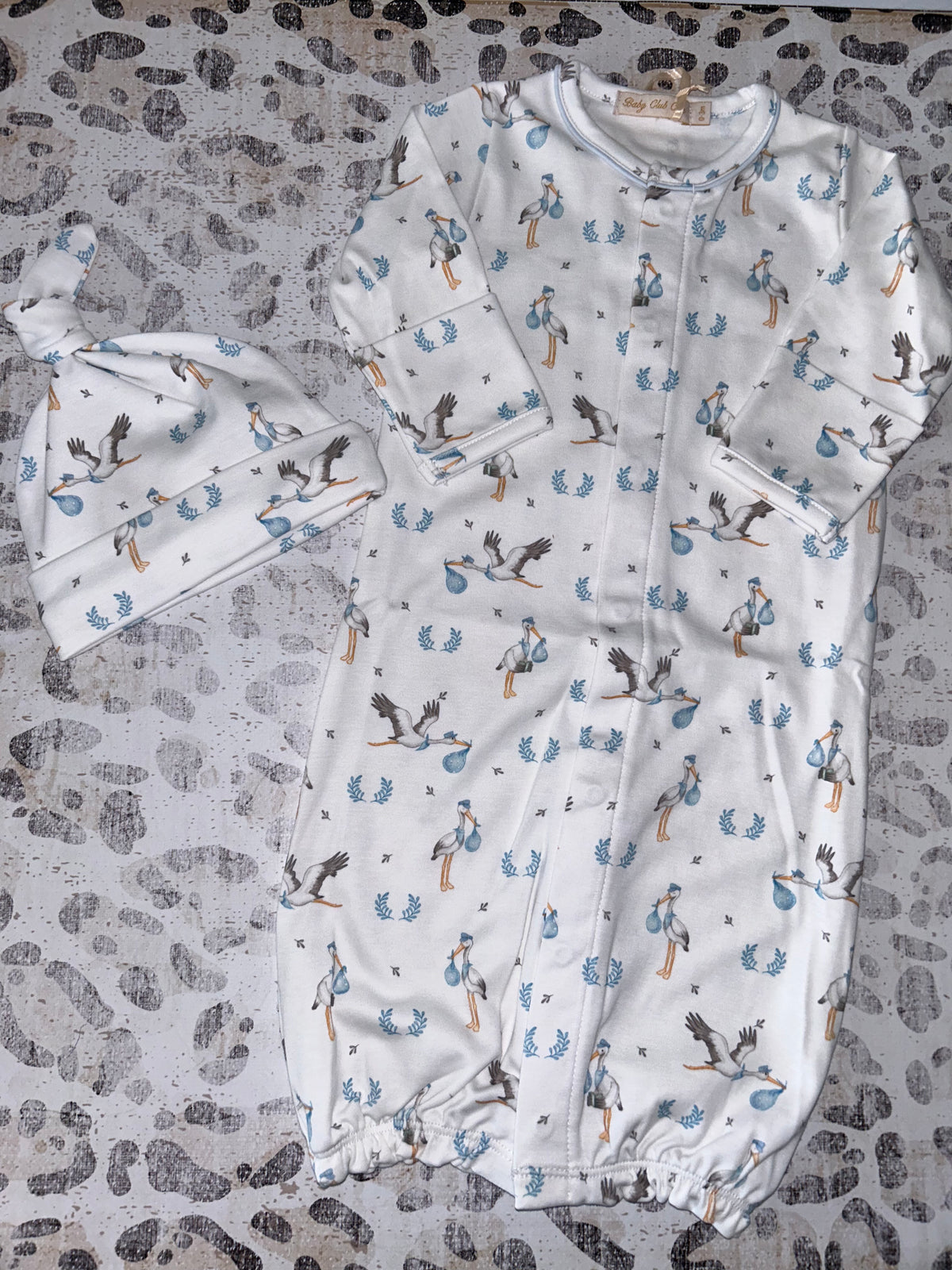 Baby Club Chic Welcome Baby Blue Knotted Hat with Converter gown