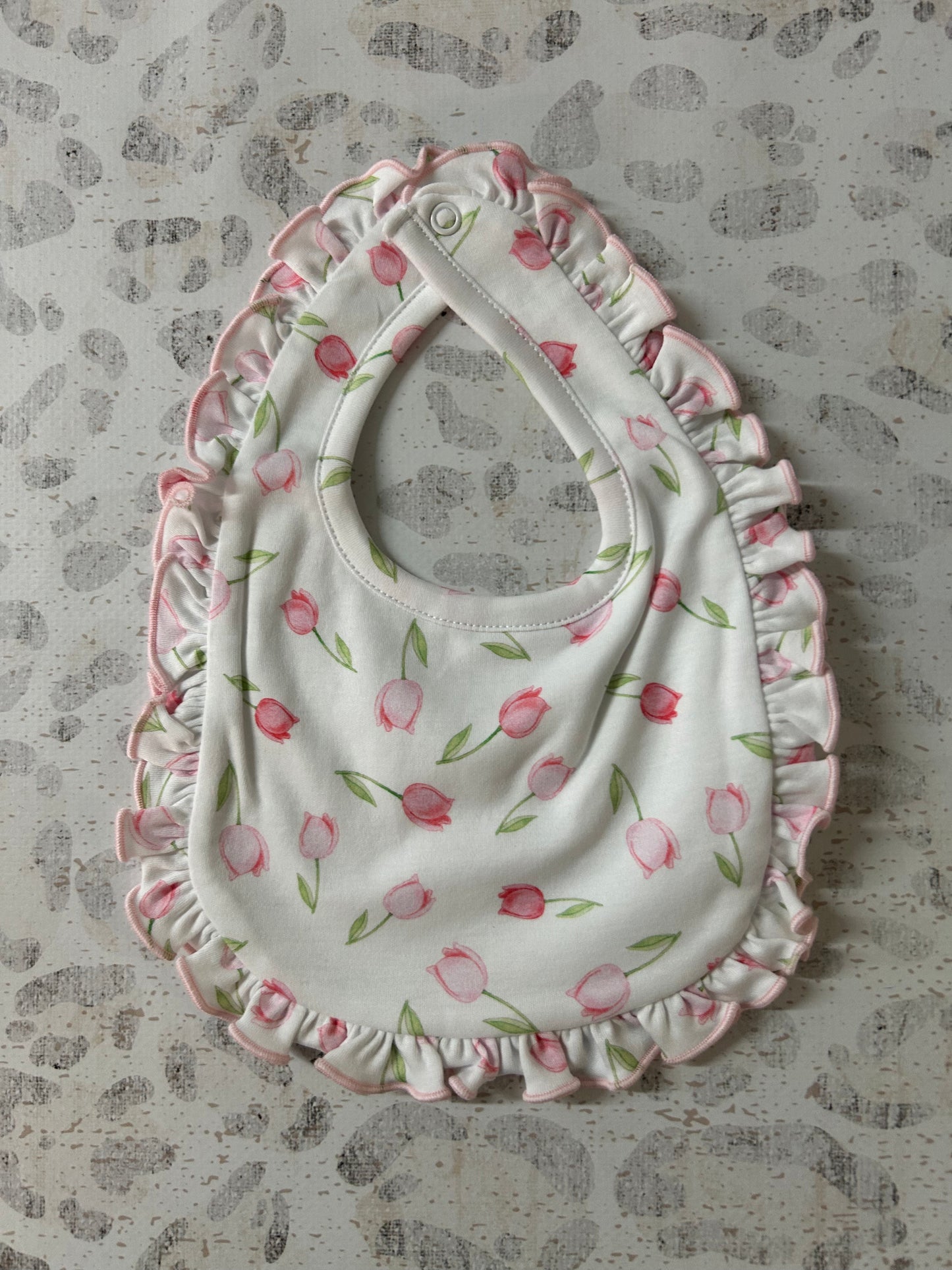 Baby Club Chic Baby Tulips Pink Printed Bib with Ruffle