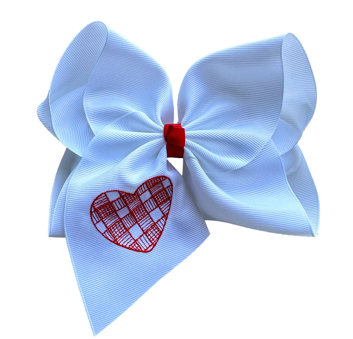 Red Checkered Heart Embroidered Hair Bow