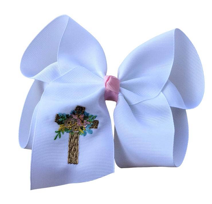 Easter Cross Embroidered Bow