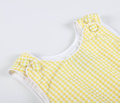 Classic Yellow Gingham Baby Bubble Romper
