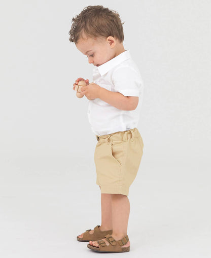 White Dobby Short Sleeve Button Down Shirt