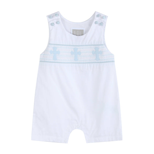 White and Blue Holy Crosses Smocked Overalls