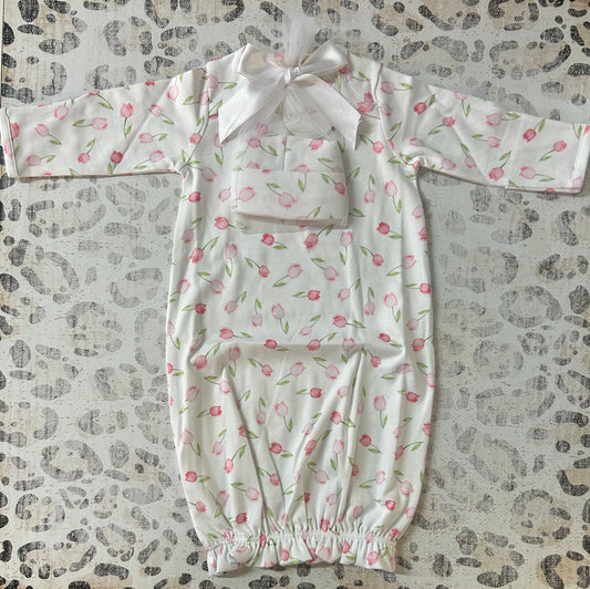 Baby Club Chic Baby Tulips Pink Printed Gown & Hat Set