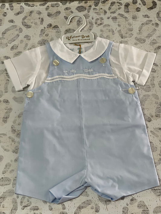 Feltman Brothers Blue romper with train