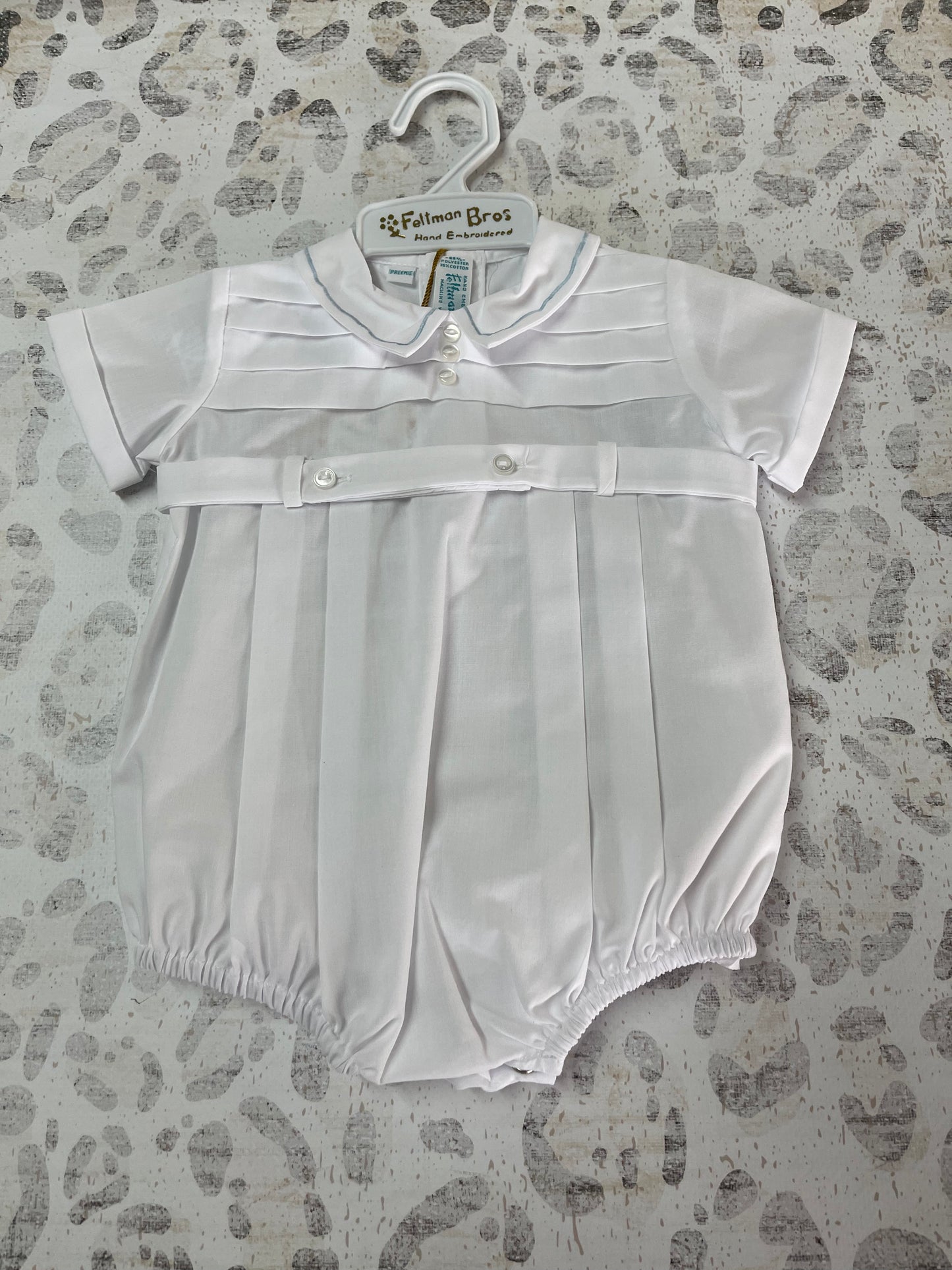 Feltman Brothers White/Blue Boys Creeper -preemie