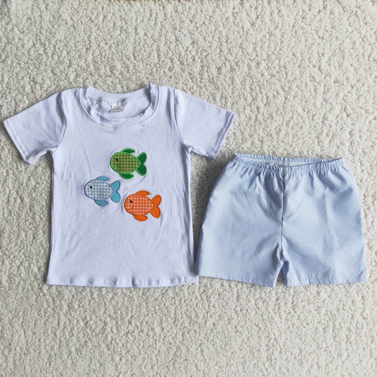 Boy Fish Plaid Outfit