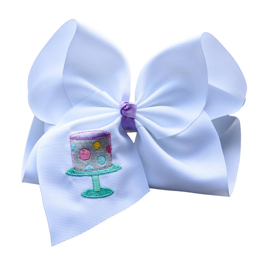 Polka Dot Birthday Cake Embroidered Bow
